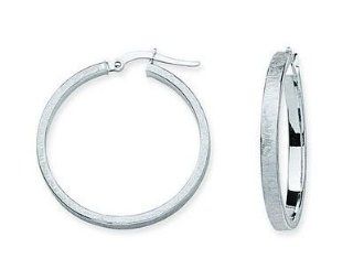 14kt White Gold Round Satin Finish Hoop Earrings Jewelry