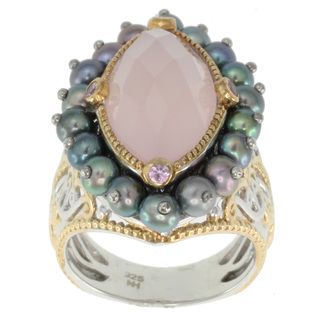 Michael Valitutti Two tone Pink Agate, Pearl and Pink Sapphire Ring Michael Valitutti Gemstone Rings