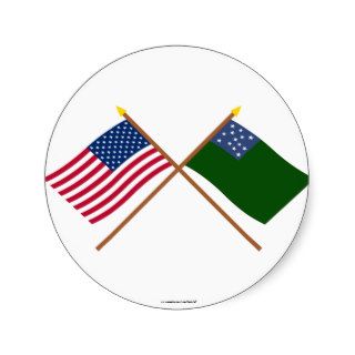 Crossed US and Green Mountain Boys Flags Round Stickers