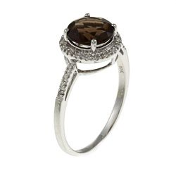Viducci 10k Gold Smokey Quartz and 1/8ct TDW Diamond Accent Ring (G H, I1 I2) Viducci Gemstone Rings