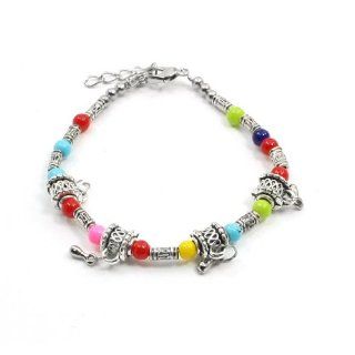 Multicolor Beads Prayer Wheel Detail Wrist Chain Bracelet for Lady Jewelry