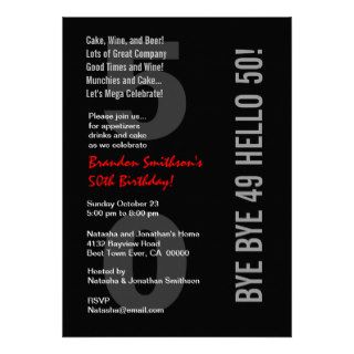 50th Modern Birthday Black White Red Template Personalized Invite