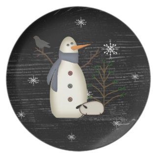 Primitive Snowman & Snowflakes Plate
