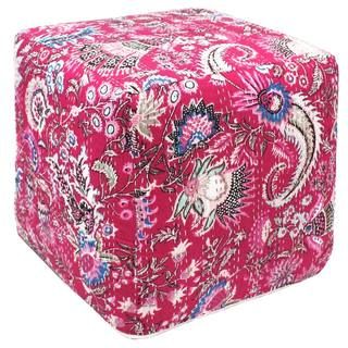 Handcrafted Pink Kantha Pouf Ottoman (India) Ottomans