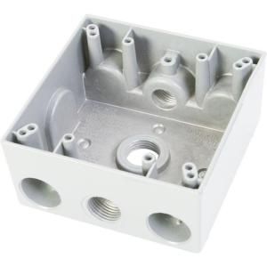 Greenfield 2 Gang Weatherproof Electrical Outlet Box with Three 1/2 in. Holes   White B232WS