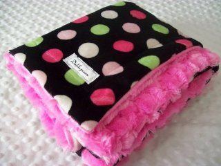 Minky Baby Blanket   Pink and Green Disco Dot w/ Bubble Gum Pink Minky Swirl (Stroller, Brown)  Nursery Blankets  Baby