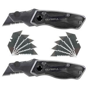 OLYMPIA 2 Pack Turbo Fold Utility Knives with 10 Pack Serrated Blade 88 399 220