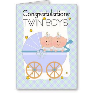 Twins   Congratulations Twin Boys In A Pram Greeting Card