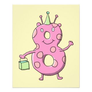 Pretty Pink 8th Birthday Cartoon Monster. Personalized Flyer