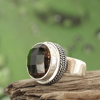 Sterling Silver Smoky Quartz Bali Ring (Indonesia) Rings