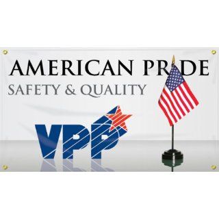 Accuform Signs MBR473 Reinforced Vinyl Motivational VPP Banner "AMERICAN PRIDE SAFETY & QUALITY" with Metal Grommets, 28" Width x 4' Length Industrial Warning Signs