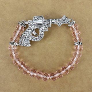Pink Crystal Bead Stretch Rhinestones Bracelet with Gun Charm  Other Products  