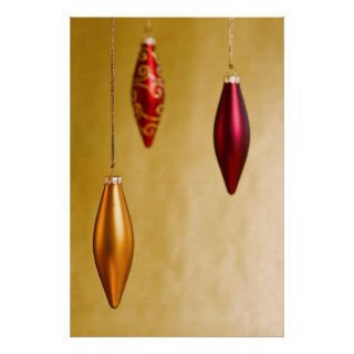 Christmas Ornaments Fancy Gold Glitter Background Poster
