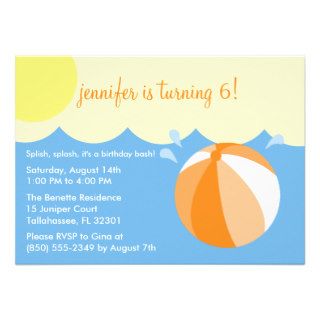 Orange Splish Splash Birthday Pool Party Invitations