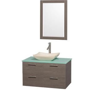 Wyndham Collection Amare 36 in. Vanity in Grey Oak with Glass Vanity Top in Aqua and Sink WCR410036GOGRGS2