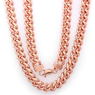 Sterling Essentials 14k Rose Gold Overlay 9mm Men's Cuban Link Chain (22 30 inches) Sterling Essentials Men's Necklaces