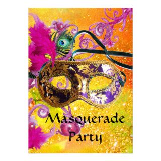 GOLD PURPLE DAMASK FEATHER MASK Masquerade Party Invite