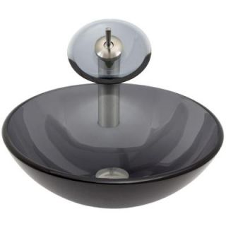Vigo Glass Vessel Sink in Sheer Black and Waterfall Faucet Set in Brushed Nickel VGT035BNRND