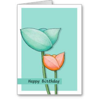 Simple Flowers teal orange 2 Birthday Card