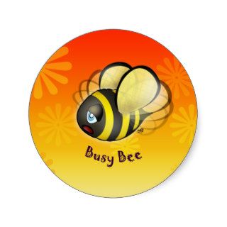 Busy Bee Cartoon Round Stickers