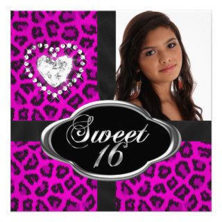 Pink Leopard Sweet 16 Sixteen Birthday Party Announcement