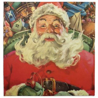 Vintage Christmas, Santa Claus Flying Sleigh Toys Printed Napkins