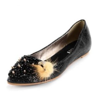 Kvoll Lady's Sweet PU Flat Shoes with Fur Ball Shoes