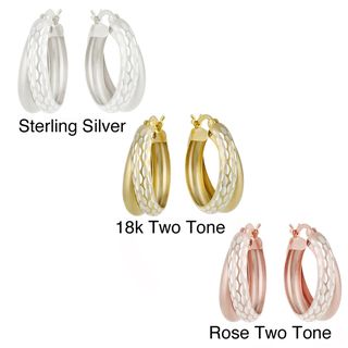 Mondevio 22k Gold/ Silver Double Hoop Diamond cut Earrings Mondevio Gold Overlay Earrings