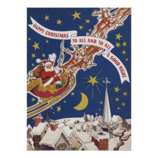 Vintage Christmas, Santa Claus Flying His Sleigh Print