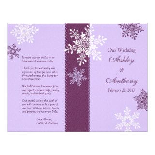 Purple White Snowflakes Winter Wedding Program Flyers
