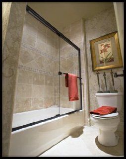 Semi Frameless Tub Shower Enclosure Clear Glass , Antique Pewter Finish Height 57'' Width 56" 60"
