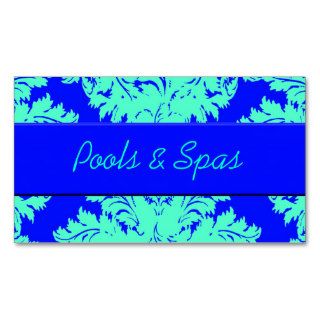 Electric Blue and Sea Foam Green Damask Business Card