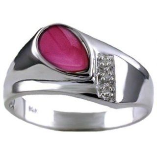 Mens Created Star Ruby& Diamond Ring 14K Yellow or White Gold Band Jewelry