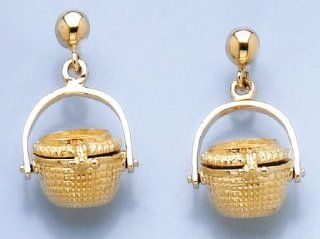 14k Gold Novelty 3d Nantucket Basket Dangle Earrings Jewelry