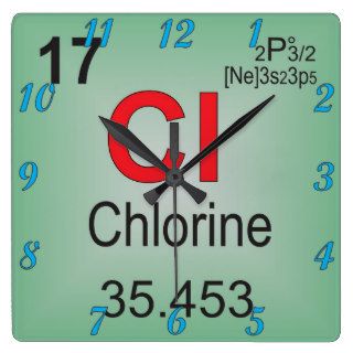 Chlorine Individual Element of the Periodic Table Square Wallclocks