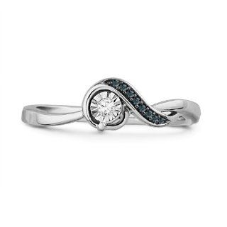 Sterling Silver Blue And White Round Diamond Twisted Promise Ring (1/10 cttw) Jewelry