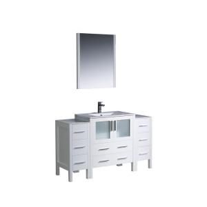 Fresca Torino 54 in. Vanity in White with Ceramic Vanity Top in White and Mirror FVN62 123012WH UNS