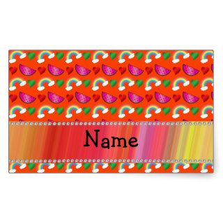 Custom name neon orange watermelons hearts rainbow rectangle sticker