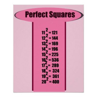 Perfect Square Chart 11 to 20 Posters