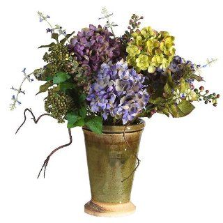 Mixed Hydrangea w/Ceramic Vase Silk Flower Arrangement   Artificial Mixed Flower Arrangements