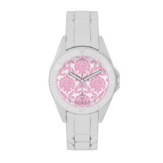 Pink Damask Pattern Wrist Watches