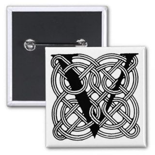 Letter V Vintage Celtic Knot Monogram Button
