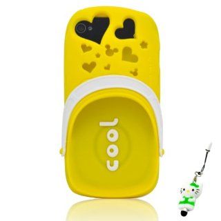 I Need(TM) Stylish 3D Yellow Cartoon Mickey Mouse Head & Hearts Openwork Slipper Style Fragrant Soft Silicone Case Cover Compatible For Apple Iphone 4/4g/4S With 3D Kitty Stylus Pen Perfect Gift Electronics