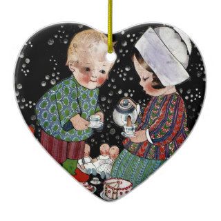 Vintage Children Having a Tea Party with Dolls Christmas Ornament