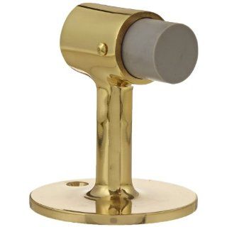 Rockwood 471.3 Brass Door Stop, #8 x 3/4" OH SMS Fastener with Plastic Anchor, 2 1/2" Base Diameter x 3" Height, Polished Clear Coated Finish