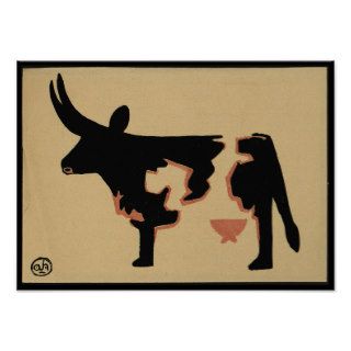 Cow   Antiquarian, Colorful Book Illustration Poster
