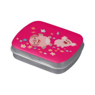 Two Cute Cartoon Pigs in Spring Candy Tin