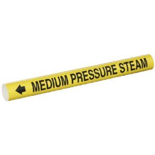 Brady 4095 A Bradysnap On Pipe Marker, B 915, Black On Yellow Coiled Printed Plastic Sheet, Legend "Medium Pressure Steam" Industrial Pipe Markers