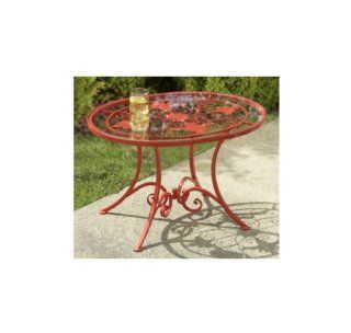 28" Scroll and Leaf Design Glass Top Red Garden Table  Patio Side Tables  Patio, Lawn & Garden