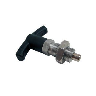 GN 817.4 Series Stainless Steel Indexing Plunger with T Handle, Type B without Rest Position, with Lock Nut, M12 x 1.5mm Thread Size, 22mm Thread Length, 19 Newton Spring Load End Metalworking Workholding